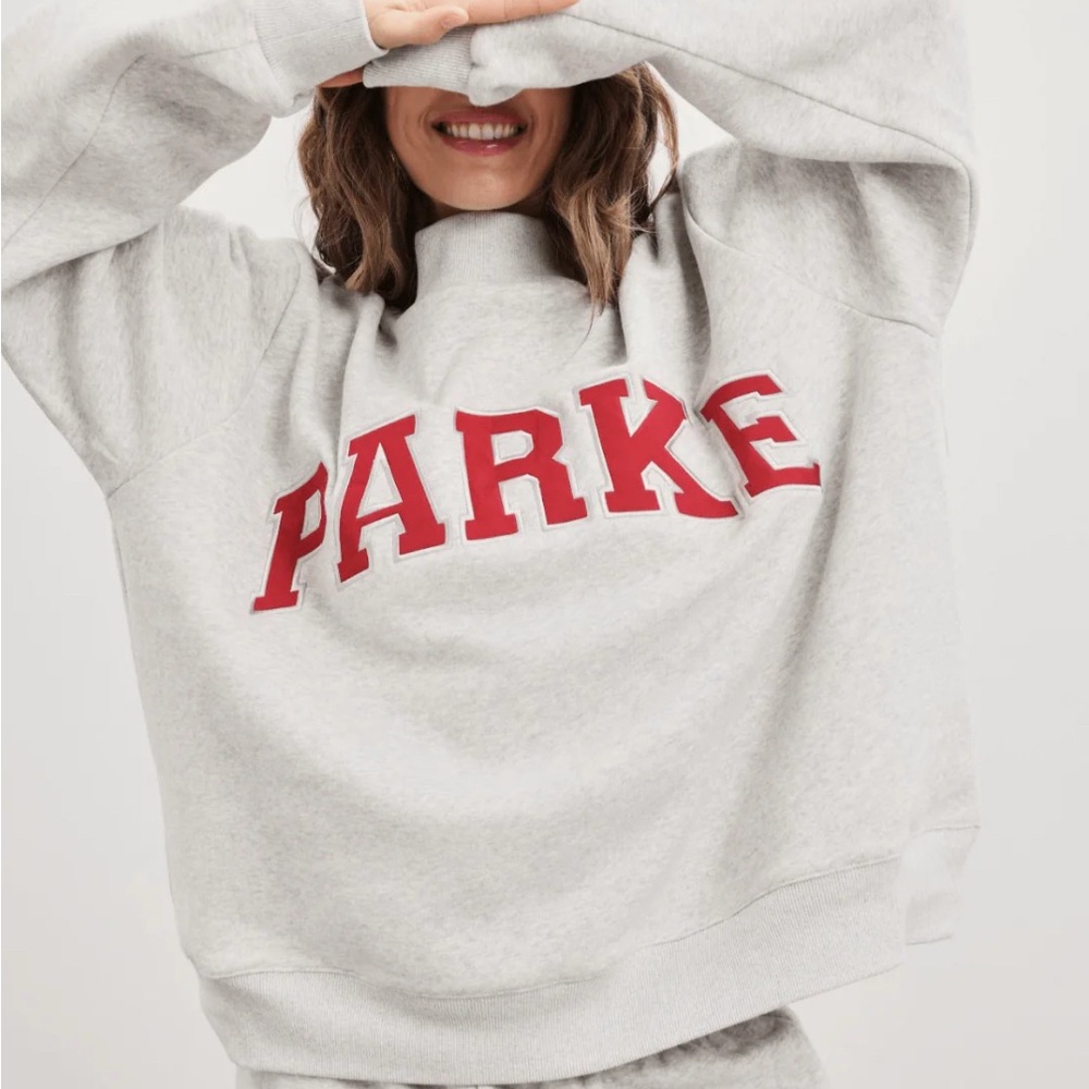 Parke Valentines Day Mockneck Gray with Red Lettering